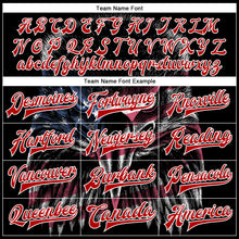 Laden Sie das Bild in den Galerie-Viewer, Custom Black Red-White Eagle With American Flag 3D Pattern Design Bomber Full-Snap Varsity Letterman Jacket