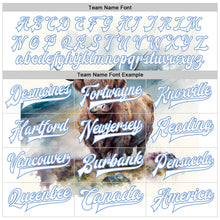 Загрузить изображение в средство просмотра галереи, Custom White Light Blue A Bull In Tropical Exotic Jungle 3D Pattern Design Bomber Full-Snap Varsity Letterman Jacket