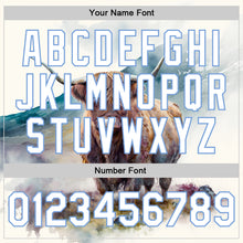 Загрузить изображение в средство просмотра галереи, Custom White Light Blue A Bull In Tropical Exotic Jungle 3D Pattern Design Bomber Full-Snap Varsity Letterman Jacket