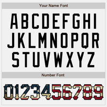 Laden Sie das Bild in den Galerie-Viewer, Custom White Black Pinstripe Vintage USA Flag Bomber Full-Snap Varsity Letterman Jacket