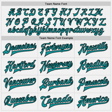 Charger l'image dans la galerie, Custom White Black Pinstripe Teal Bomber Full-Snap Varsity Letterman Jacket