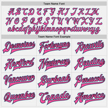 Charger l'image dans la galerie, Custom White Black Pinstripe Light Blue-Pink Bomber Full-Snap Varsity Letterman Jacket