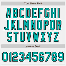 Load image into Gallery viewer, Custom White Black Pinstripe Aqua Bomber Full-Snap Varsity Letterman Jacket