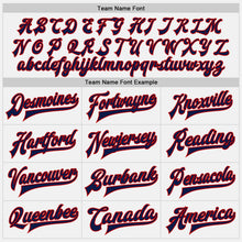 Laden Sie das Bild in den Galerie-Viewer, Custom White Navy Pinstripe Red Bomber Full-Snap Varsity Letterman Jacket