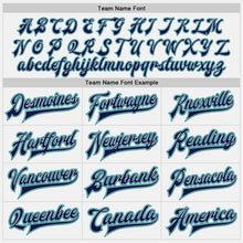 Laden Sie das Bild in den Galerie-Viewer, Custom White Navy Pinstripe Gray-Teal Bomber Full-Snap Varsity Letterman Jacket