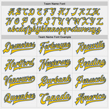 Загрузить изображение в средство просмотра галереи, Custom White Royal Pinstripe Yellow Bomber Full-Snap Varsity Letterman Jacket