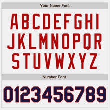 Laden Sie das Bild in den Galerie-Viewer, Custom White Red Pinstripe Navy Bomber Full-Snap Varsity Letterman Jacket