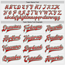 Laden Sie das Bild in den Galerie-Viewer, Custom White Red Pinstripe Kelly Green Bomber Full-Snap Varsity Letterman Jacket