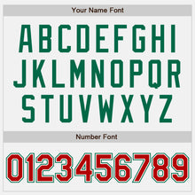 Laden Sie das Bild in den Galerie-Viewer, Custom White Red Pinstripe Kelly Green Bomber Full-Snap Varsity Letterman Jacket