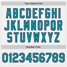 Load image into Gallery viewer, Custom White Teal Pinstripe Navy Bomber Full-Snap Varsity Letterman Jacket