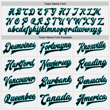 Load image into Gallery viewer, Custom White Teal Pinstripe Black Bomber Full-Snap Varsity Letterman Jacket