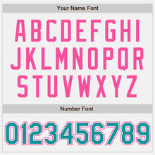 Загрузить изображение в средство просмотра галереи, Custom White Teal Pinstripe Pink Bomber Full-Snap Varsity Letterman Jacket