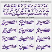 Load image into Gallery viewer, Custom White Purple Pinstripe Purple Bomber Full-Snap Varsity Letterman Jacket