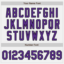 Load image into Gallery viewer, Custom White Purple Pinstripe Black Bomber Full-Snap Varsity Letterman Jacket