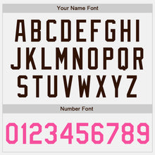 Загрузить изображение в средство просмотра галереи, Custom White Brown Pinstripe Pink Bomber Full-Snap Varsity Letterman Jacket