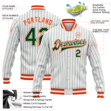Загрузить изображение в средство просмотра галереи, Custom White Green Pinstripe Orange Bomber Full-Snap Varsity Letterman Jacket