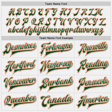 Загрузить изображение в средство просмотра галереи, Custom White Green Pinstripe Orange Bomber Full-Snap Varsity Letterman Jacket