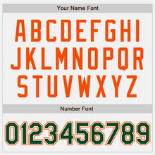 Загрузить изображение в средство просмотра галереи, Custom White Green Pinstripe Orange Bomber Full-Snap Varsity Letterman Jacket
