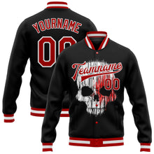 Загрузить изображение в средство просмотра галереи, Custom Black Red-White Skull Fashion 3D Bomber Full-Snap Varsity Letterman Jacket