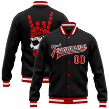 Загрузить изображение в средство просмотра галереи, Custom Black Red-White Skull Fashion 3D Bomber Full-Snap Varsity Letterman Jacket