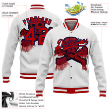 Load image into Gallery viewer, Custom White Red-Navy Skull Fashion 3D Bomber Full-Snap Varsity Letterman Jacket