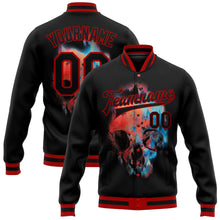 Загрузить изображение в средство просмотра галереи, Custom Black Red Skull Fashion 3D Bomber Full-Snap Varsity Letterman Jacket