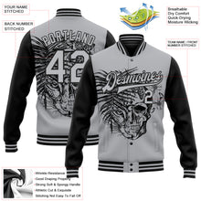 Загрузить изображение в средство просмотра галереи, Custom Gray Black Tropical Plant Leopard Skull Fashion 3D Bomber Full-Snap Varsity Letterman Two Tone Jacket