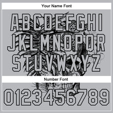 Загрузить изображение в средство просмотра галереи, Custom Gray Black Tropical Plant Leopard Skull Fashion 3D Bomber Full-Snap Varsity Letterman Two Tone Jacket