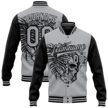 Загрузить изображение в средство просмотра галереи, Custom Gray Black Tropical Plant Leopard Skull Fashion 3D Bomber Full-Snap Varsity Letterman Two Tone Jacket