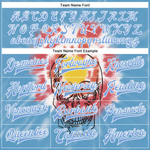 Laden Sie das Bild in den Galerie-Viewer, Custom Light Blue White Tie Dye Skull Fashion 3D Bomber Full-Snap Varsity Letterman Jacket