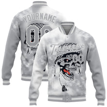 Загрузить изображение в средство просмотра галереи, Custom Gray White Skull Fashion 3D Bomber Full-Snap Varsity Letterman Jacket