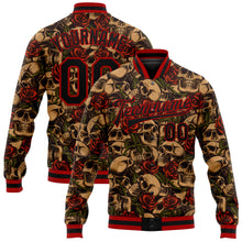Загрузить изображение в средство просмотра галереи, Custom Black Red Rose Skull Fashion 3D Bomber Full-Snap Varsity Letterman Jacket