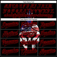 Load image into Gallery viewer, Custom Black Red Spartan Logo With USA Flag 3D Pattern Design Bomber Full-Snap Varsity Letterman Two Tone Jacket