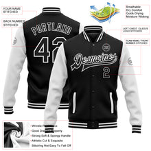 Load image into Gallery viewer, Custom Black White Bomber Full-Snap Varsity Letterman Two Tone Jacket
