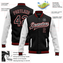 Charger l'image dans la galerie, Custom Black White-Red Bomber Full-Snap Varsity Letterman Two Tone Jacket