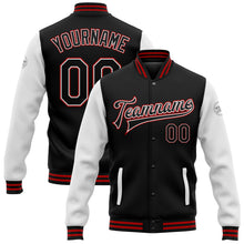 Charger l'image dans la galerie, Custom Black White-Red Bomber Full-Snap Varsity Letterman Two Tone Jacket