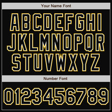 Load image into Gallery viewer, Custom Black White-Gold Bomber Full-Snap Varsity Letterman Two Tone Jacket