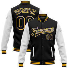Load image into Gallery viewer, Custom Black White-Gold Bomber Full-Snap Varsity Letterman Two Tone Jacket