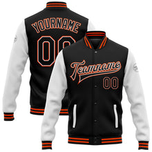 Загрузить изображение в средство просмотра галереи, Custom Black White-Orange Bomber Full-Snap Varsity Letterman Two Tone Jacket