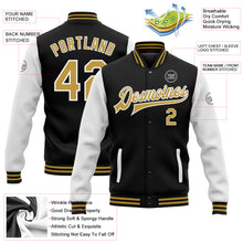 Загрузить изображение в средство просмотра галереи, Custom Black Old Gold-White Bomber Full-Snap Varsity Letterman Two Tone Jacket