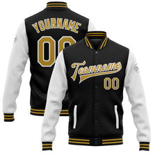 Загрузить изображение в средство просмотра галереи, Custom Black Old Gold-White Bomber Full-Snap Varsity Letterman Two Tone Jacket