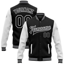 Загрузить изображение в средство просмотра галереи, Custom Black White-Gray Bomber Full-Snap Varsity Letterman Two Tone Jacket