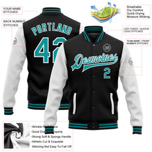 Загрузить изображение в средство просмотра галереи, Custom Black Teal-White Bomber Full-Snap Varsity Letterman Two Tone Jacket
