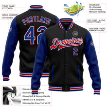 Charger l'image dans la galerie, Custom Black Royal-Red Bomber Full-Snap Varsity Letterman Two Tone Jacket