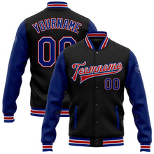 Charger l'image dans la galerie, Custom Black Royal-Red Bomber Full-Snap Varsity Letterman Two Tone Jacket