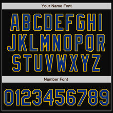 Load image into Gallery viewer, Custom Black Royal-Yellow Bomber Full-Snap Varsity Letterman Two Tone Jacket