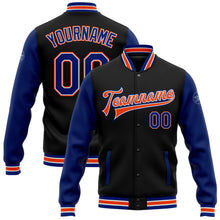 Charger l'image dans la galerie, Custom Black Royal-Orange Bomber Full-Snap Varsity Letterman Two Tone Jacket