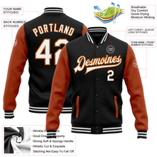 Charger l'image dans la galerie, Custom Black White-Texas Orange Bomber Full-Snap Varsity Letterman Two Tone Jacket