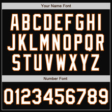 Charger l'image dans la galerie, Custom Black White-Texas Orange Bomber Full-Snap Varsity Letterman Two Tone Jacket