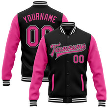 Charger l'image dans la galerie, Custom Black Pink-White Bomber Full-Snap Varsity Letterman Two Tone Jacket